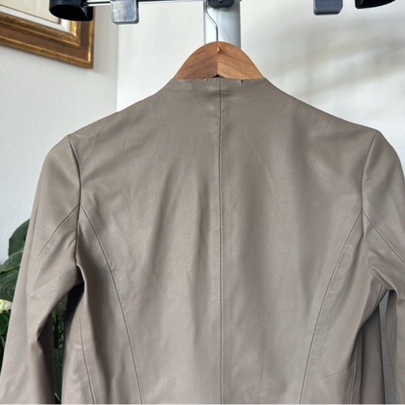 Zara Faux leather Open Front Jacket Sz S Gray Taupe - Picture 7 of 9